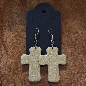 Sparkly gold cross earrings
